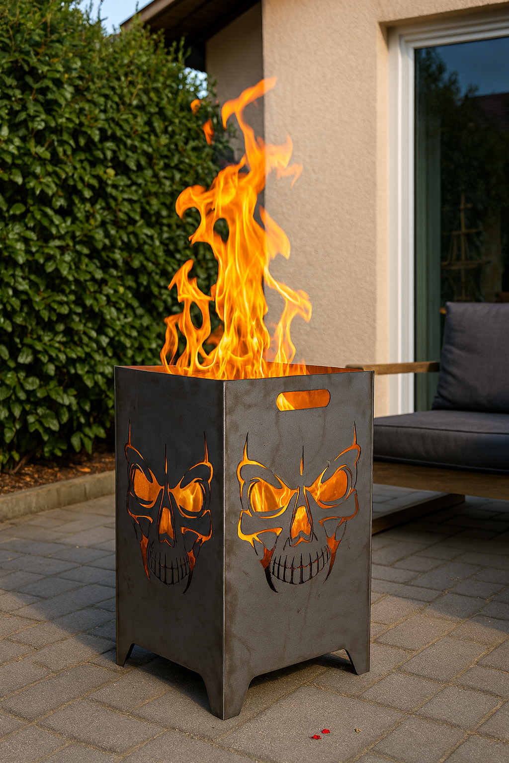 Feuerkorb Skull Totenkopf Jim inkl. Aschewanne 75cm und Griffmulden