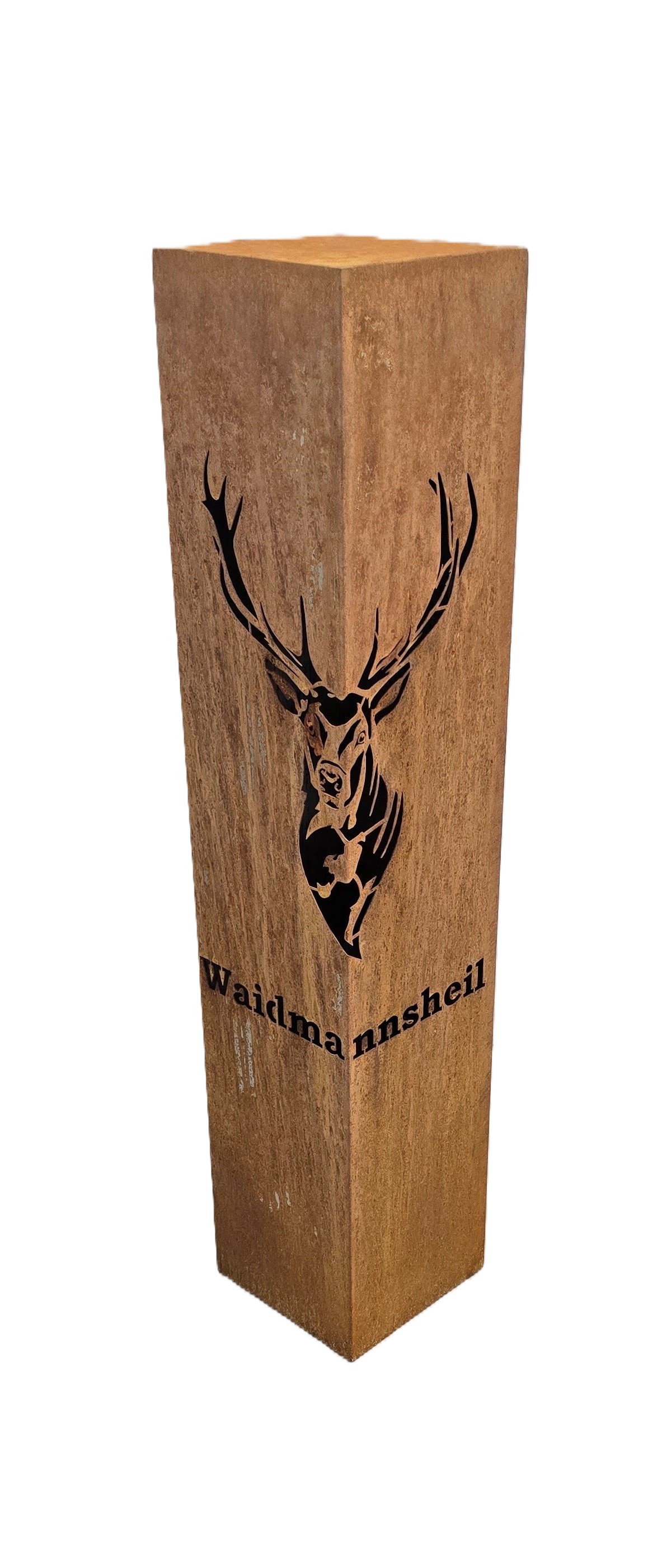 Edelrost Säule Hirschkopf Waidmannsheil 100cm