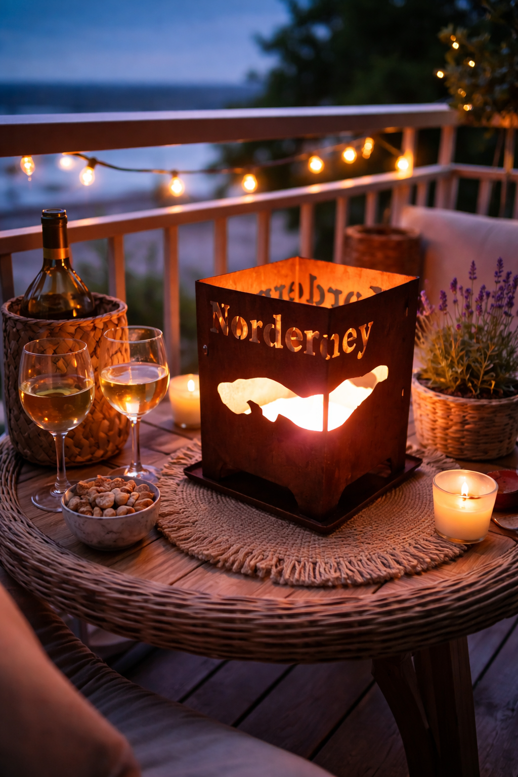 Mini - Feuerkorb Love Norderney Insel Herz inkl. Partylicht