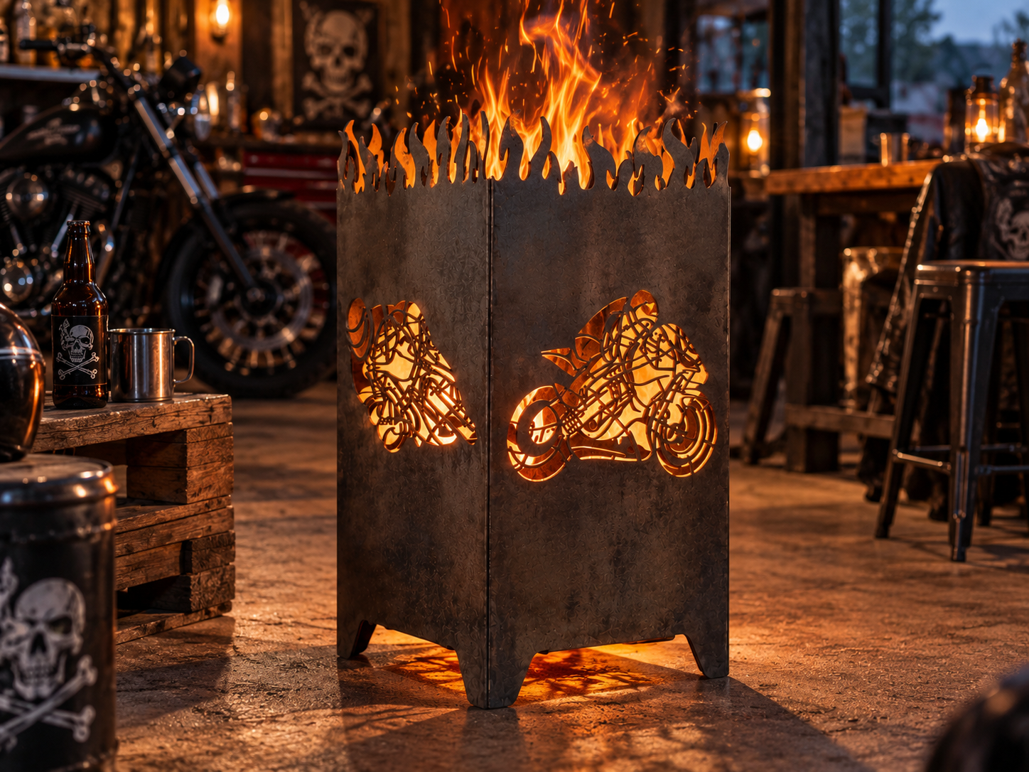 Feuerkorb Motorrad mit Flammen 75cm