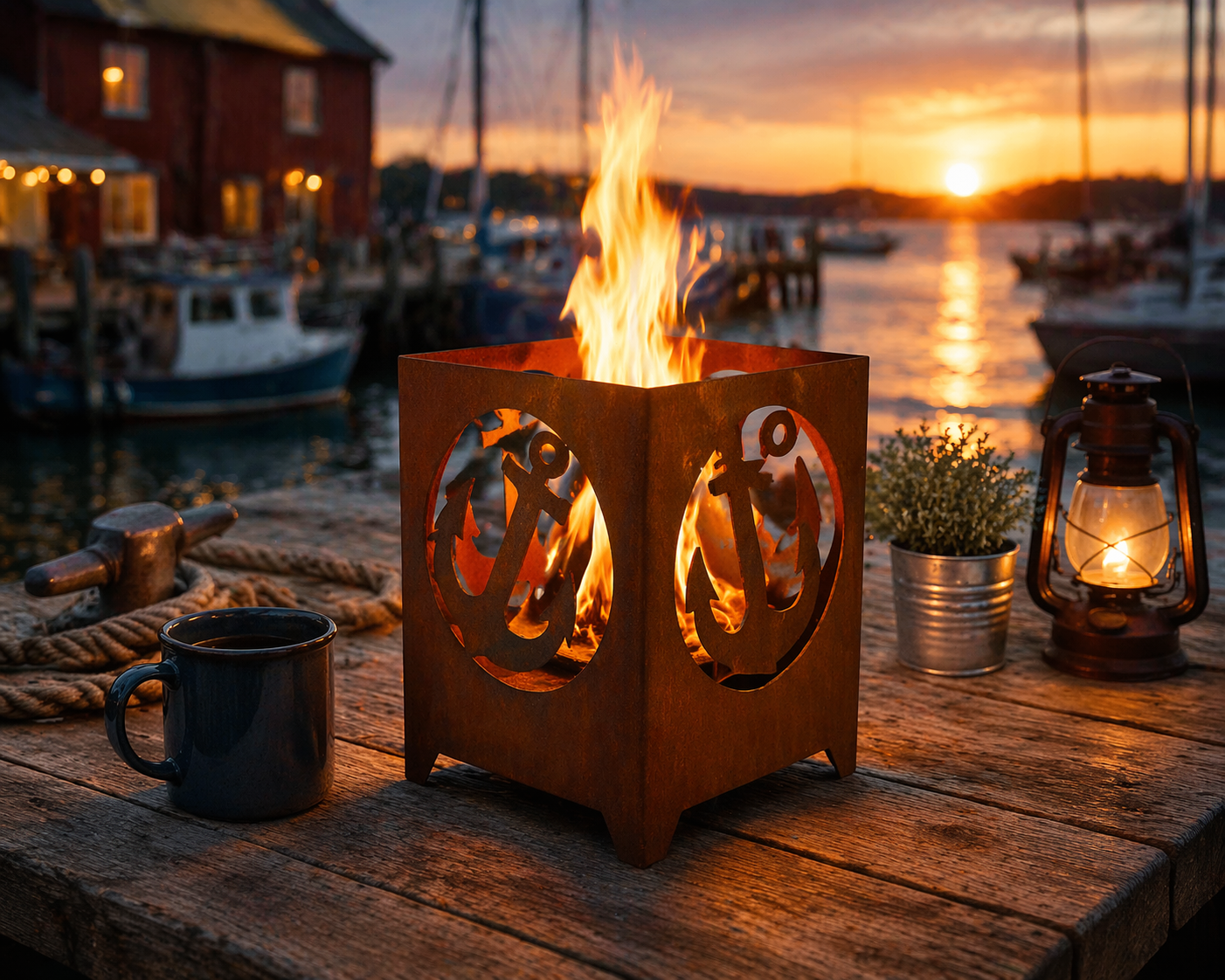 Mini - Feuerkorb Anker im Kreis inkl. Partylicht