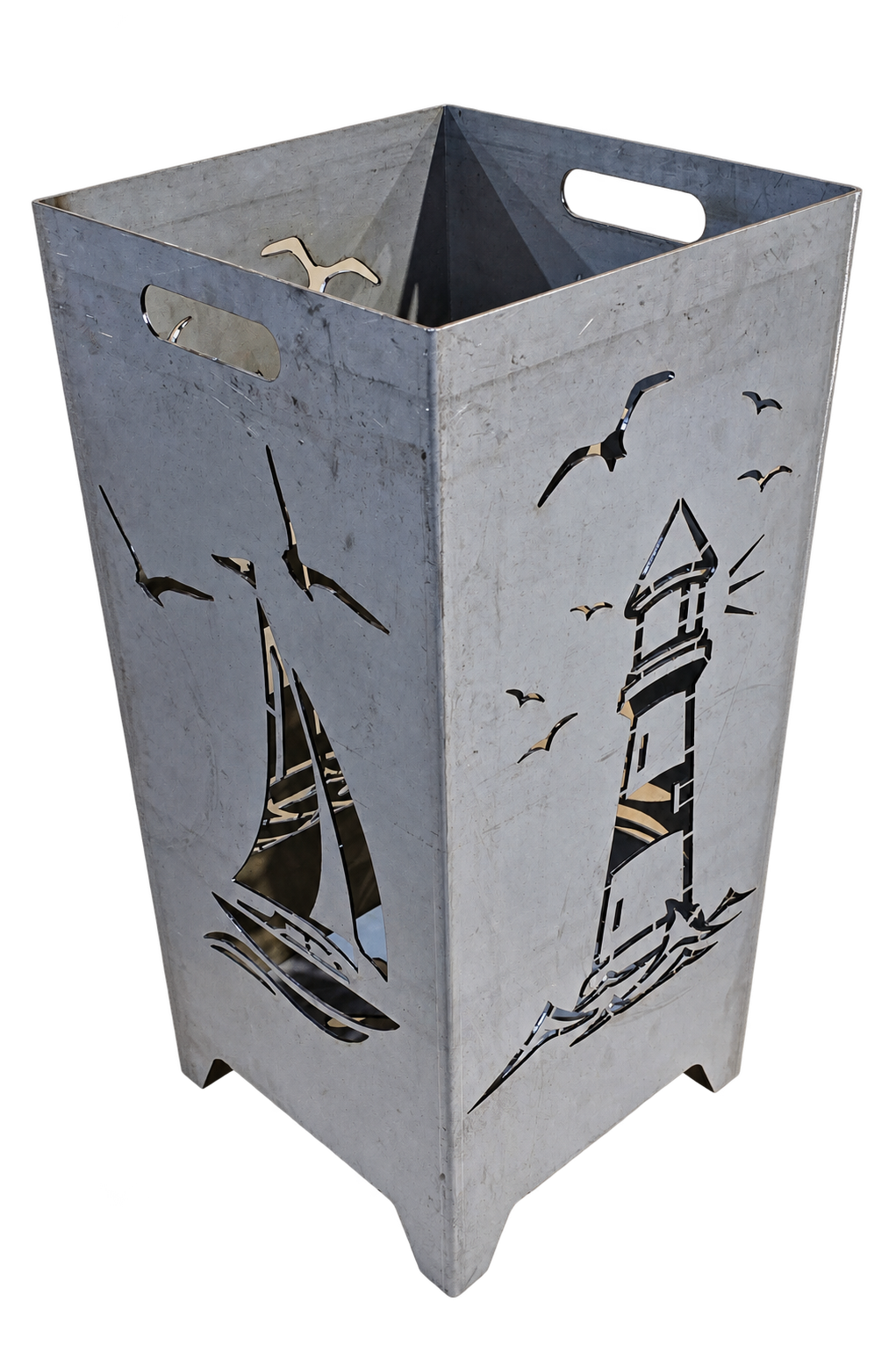 Feuerkorb Leuchtturm & Segelboot 75cm mit Griffmulden