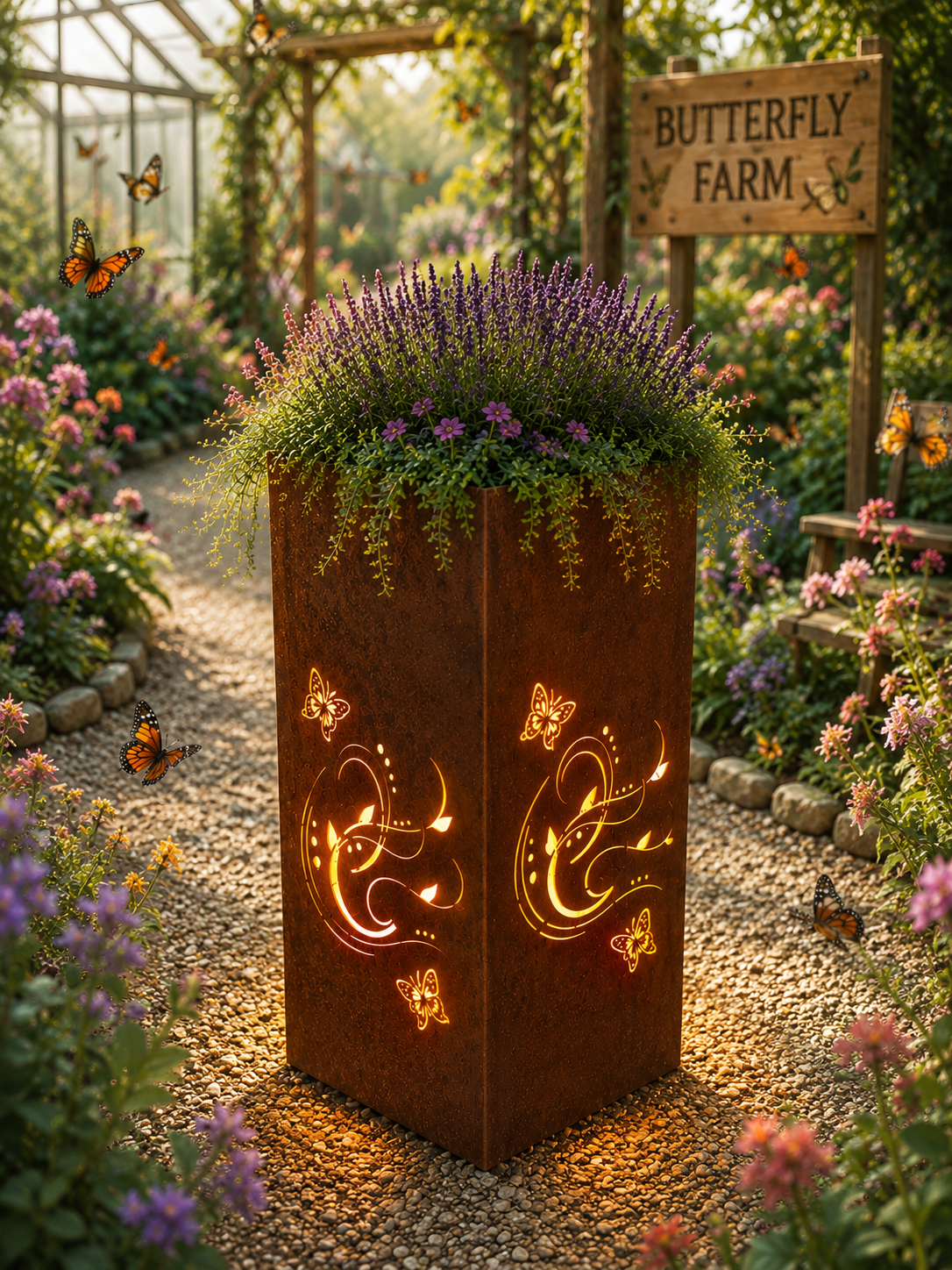 Edelrost Säule Schmetterlingsgarten 30x30x75cm mit Pflanzeinsatz