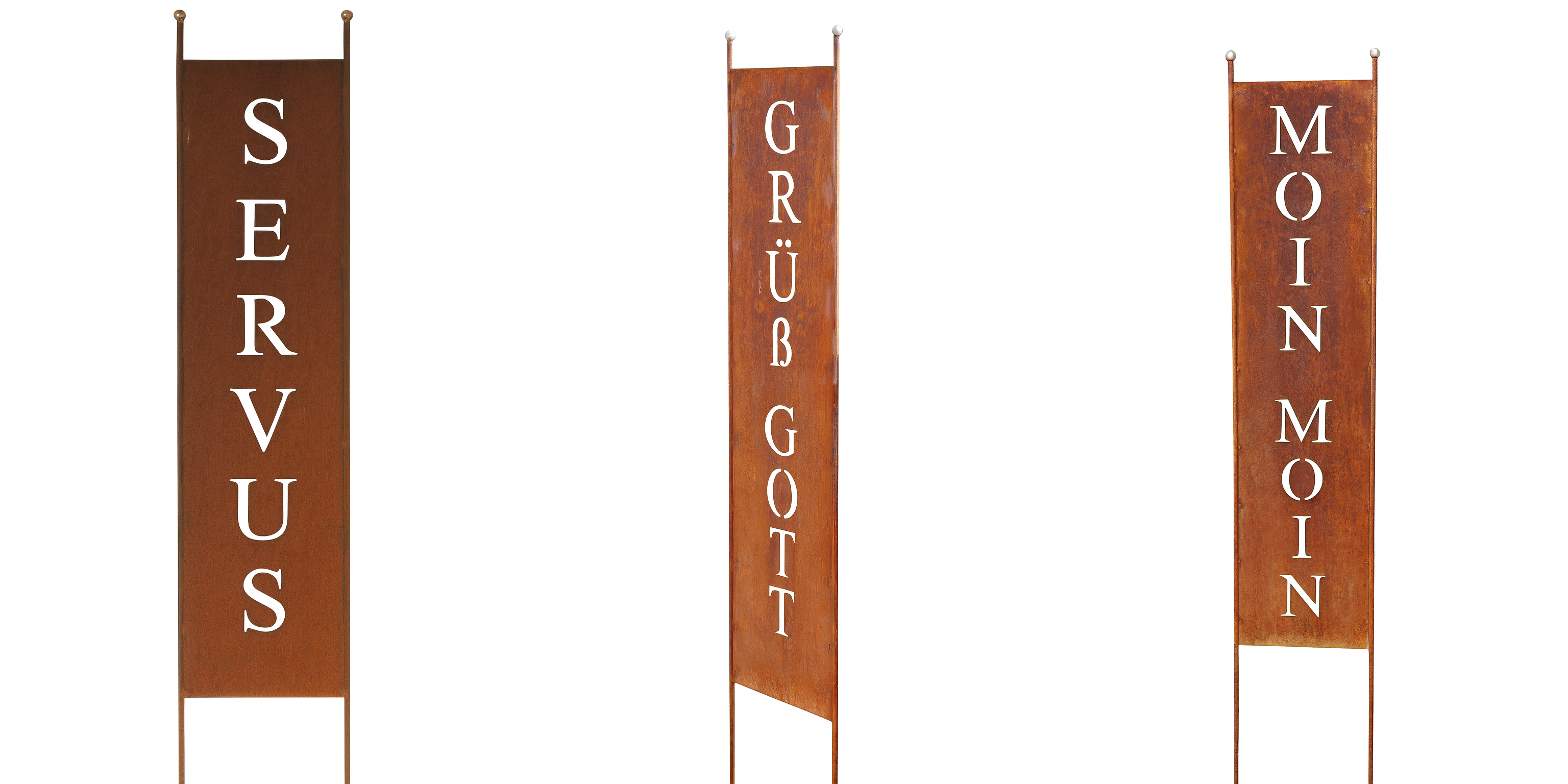 Edelrost Gartenschild - SERVUS - MOIN MOIN - Grüß Gott - 150cm