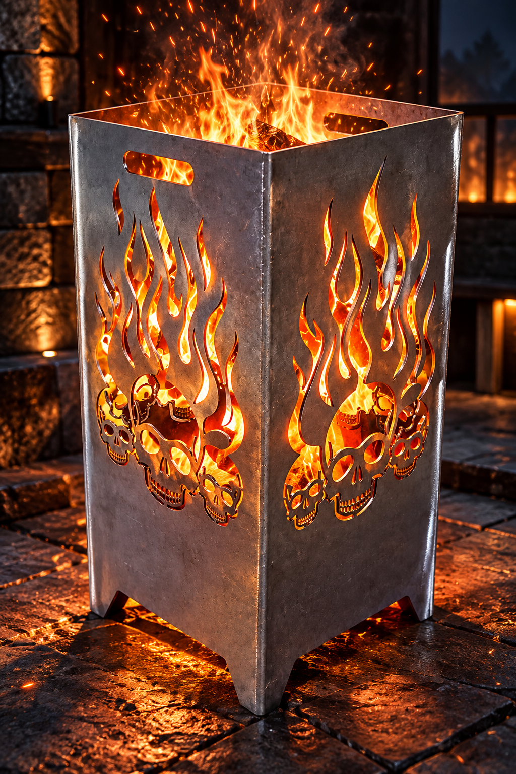 Feuerkorb Flaming Skulls 75cm mit Griffmulden