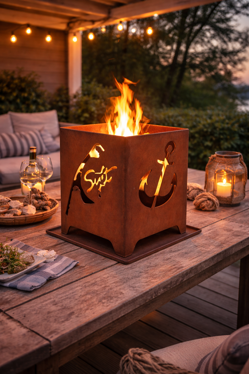 Mini - Feuerkorb Sylt mit Inselmotiv inkl. Partylicht