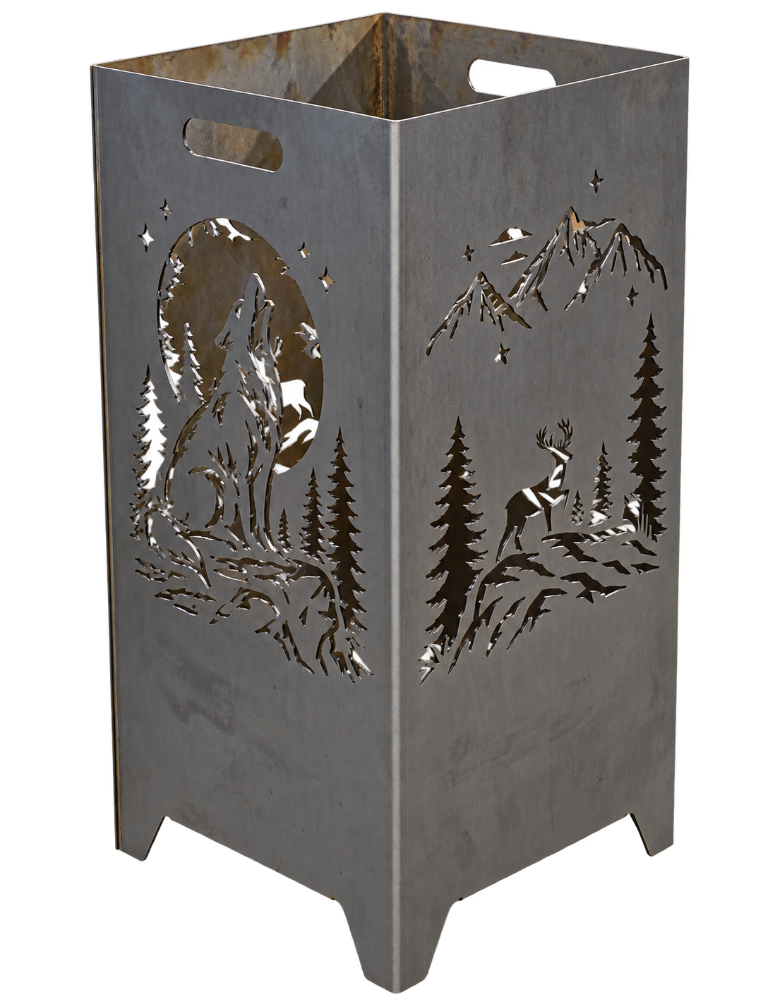 Feuerkorb Wolf & Hirsch - Berglandschaft 75cm mit Griffmulden