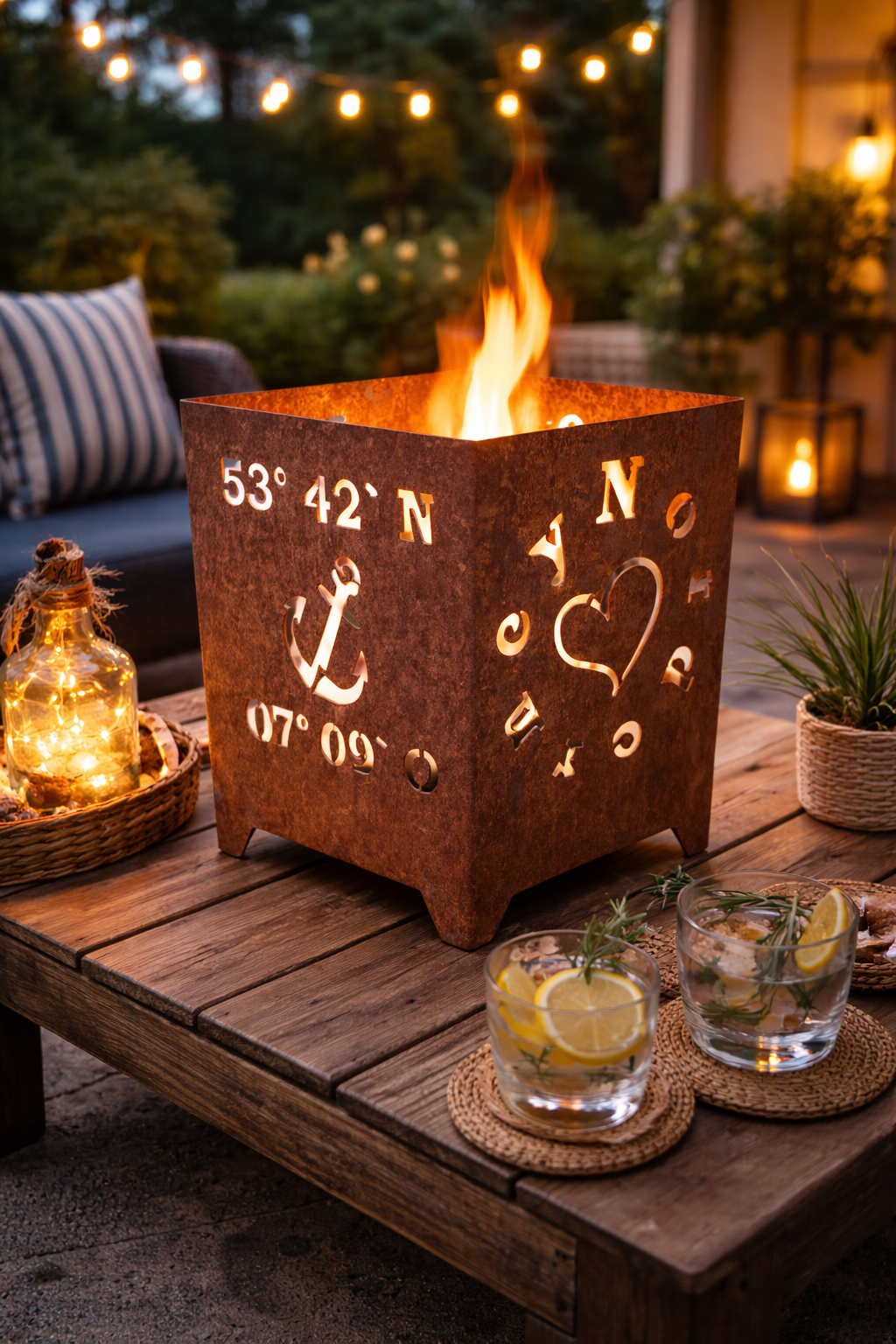 Mini - Feuerkorb Love Norderney Insel Herz inkl. Partylicht