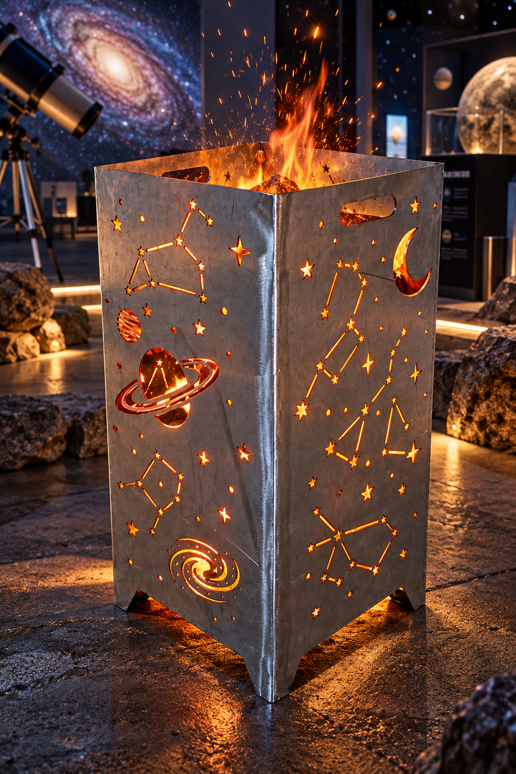 Feuerkorb Galaxy Planeten Sternenbilder 75cm mit Griffmulden