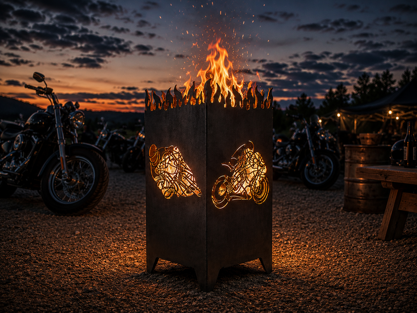 Feuerkorb Motorrad mit Flammen 75cm