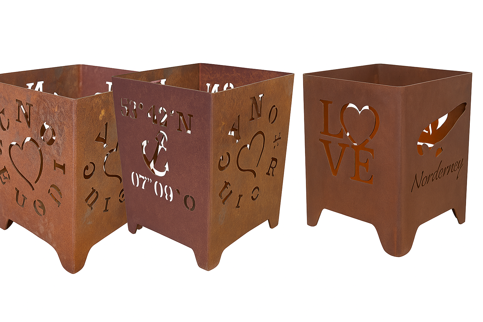 Mini - Feuerkorb Love Norderney Insel Herz inkl. Partylicht