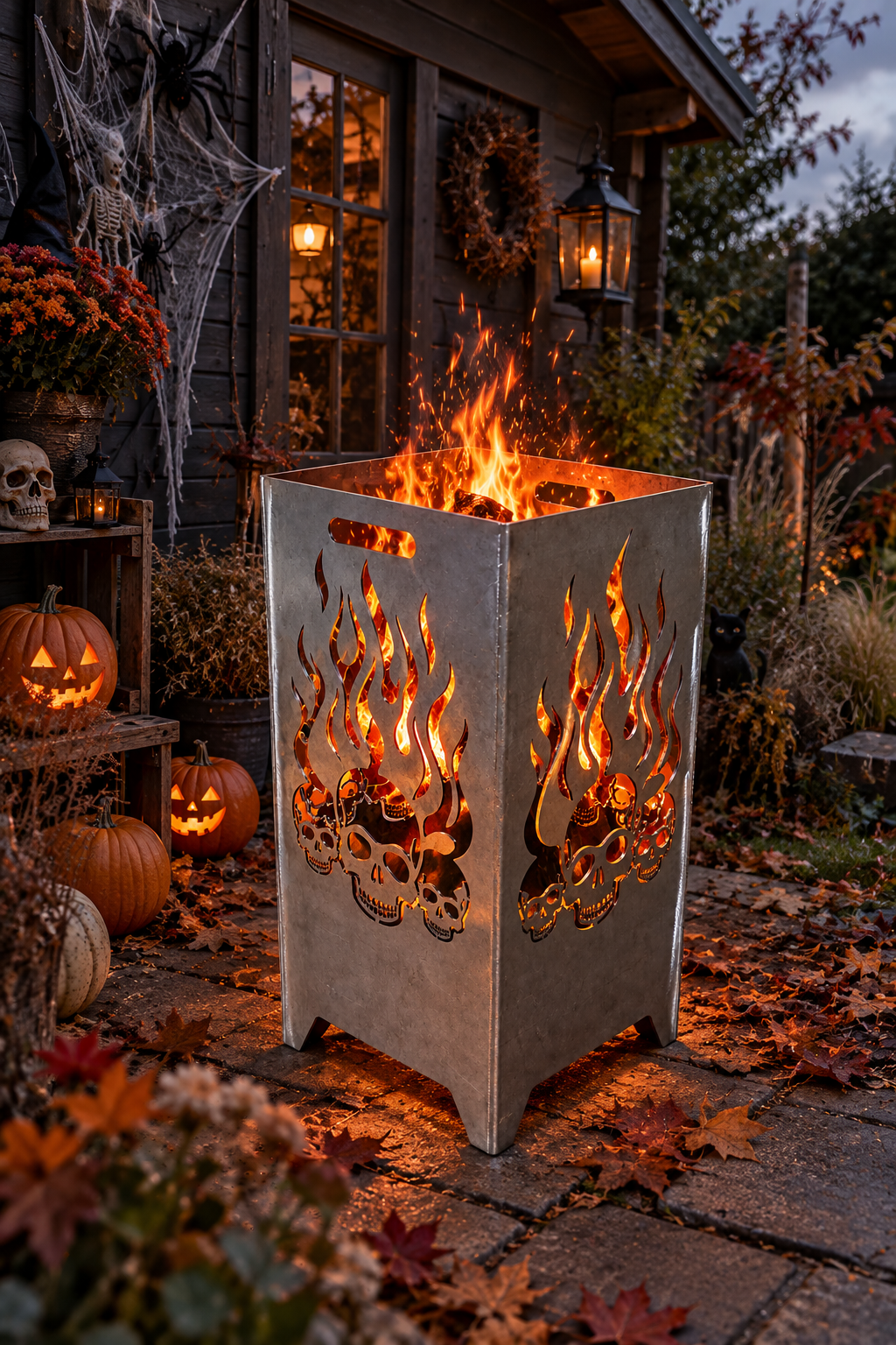 Feuerkorb Flaming Skulls 75cm mit Griffmulden