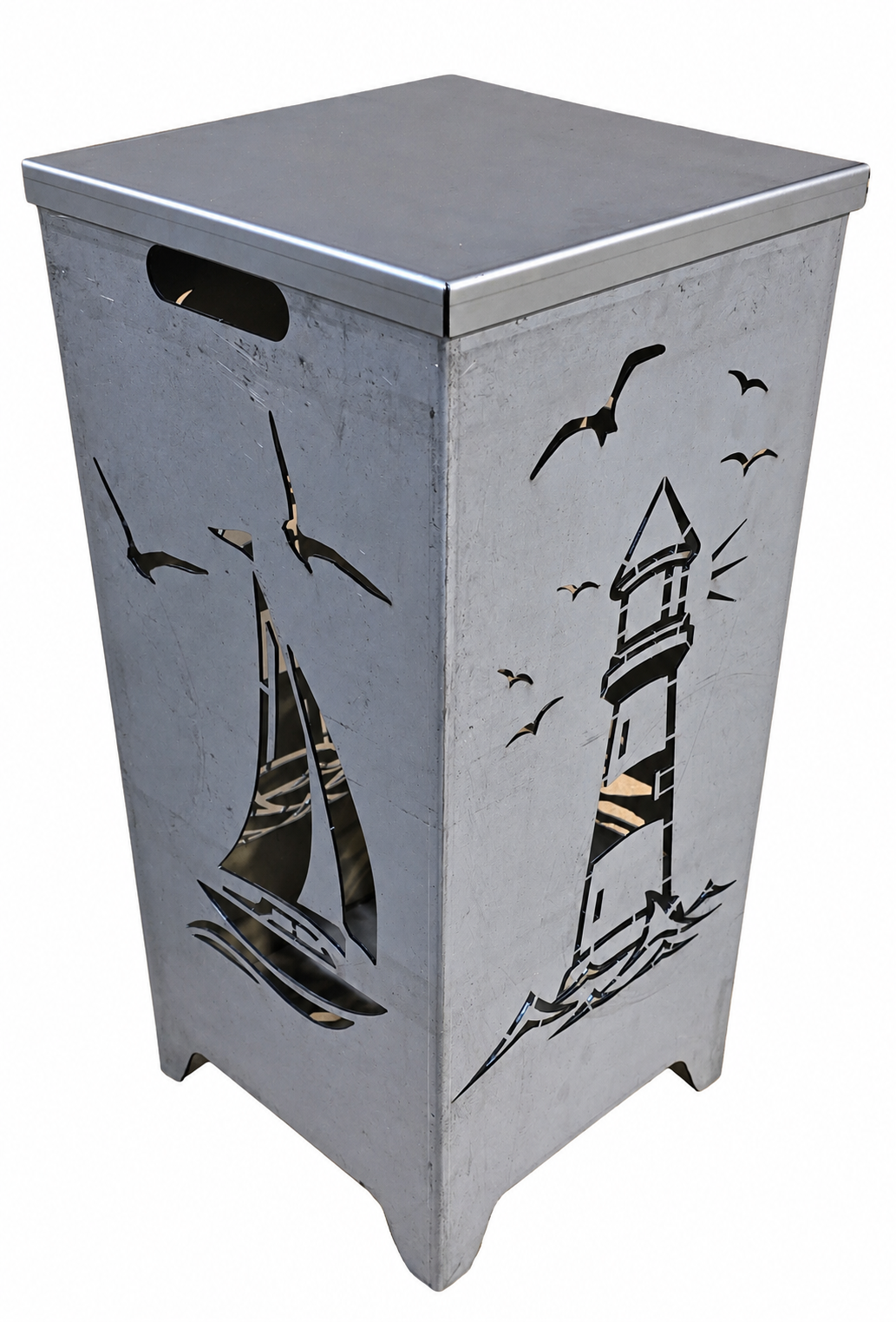 Feuerkorb Leuchtturm & Segelboot 75cm mit Griffmulden